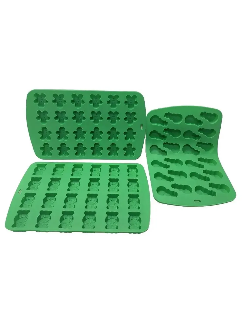 Green Christmas Silicone Baking Molds 3pc Gingerbread Snowmen Candy Brand New